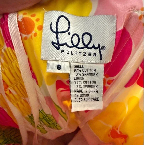 Lilly Pulitzer Tropical Floral Strapless Sheath Dress Pink Yellow Women Size 8 - Picture 2 of 10